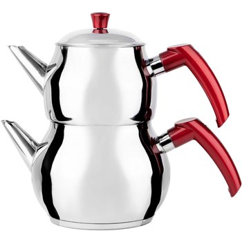 Czajnik stalowy do tureckiej herbaty podwójny 1,6L Indukcja/gaz czerwone uchwyty - Görgel Metal