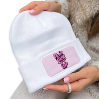 CZAPKA BAWEŁNIANA ZIMOWA Ciepła Biała DON'T FUCK IT UP Dziewczęce Wzory