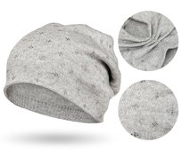 Czapka beanie damska ciepła zimowa jesienna zdobiona szara PETERSON