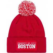 Czapka Czerwona z Pomponem BOSTON CITY Zimowa Na Prezent Wzory