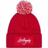 Czapka Czerwona z Pomponem LOS ANGELES Zimowa Na Prezent Wzory