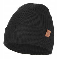 Czapka Damska Ciepła Typu Beanie Czarna Gładka Prążkowana z naszywką MORAJ