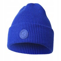 Czapka Damska Ciepła Typu Beanie Niebieska Prążkowana z naszywką MORAJ