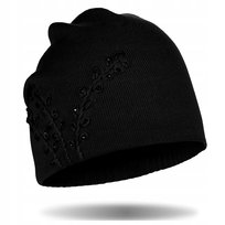 Czapka Damska Dzianinowa Z Kryształkami Jesienna Zimowa Ciepła Gruba Moraj Black