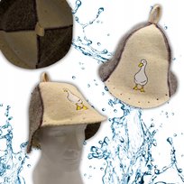 Czapka do sauny z WELNY OWCZEJ NATURALNEJ DWUKOLOROWA z haftem