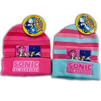 Czapka dziecięca zimowa dla dziewczynki kosmiczny jeż Sonic różowa w pasy