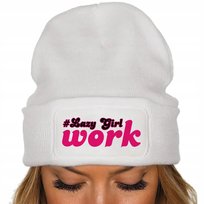 CZAPKA Jesienna BAWEŁNIANA ZIMOWA Ciepła BIAŁA BEANIE #LAZY GIRL WORK