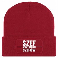 Czapka Jesienna Bawełniana ZIMOWA Czerwona Beanie SZEF WSZYTSKICH SZEFÓW Wz