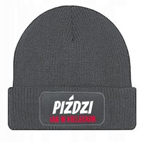 Czapka Jesienna Bawełniana ZIMOWA Szara Beanie PIŹDZI JAK W KIELECKIM Wzory