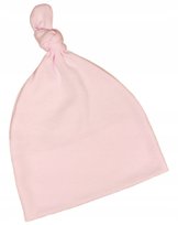 Czapka niemowlęca bawełniana PRZEJŚCIÓWKA z supełkiem, obwód 34cm Jasny RÓŻ KLEKLE