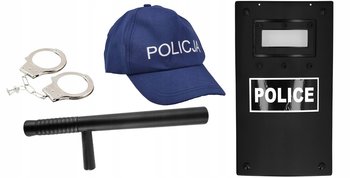 CZAPKA POLICYJNA PAŁKA TONFA KAJDANKI TARCZA STRÓJ POLICJANT ANTYTERRORYSTA - Gacek