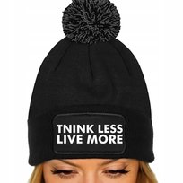 CZAPKA POMPON Bawełniana ZIMOWA CZARNA THINK LESS LIVE MORE Zabawne Wzory