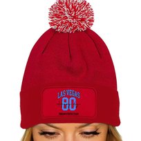 CZAPKA POMPON Bawełniana ZIMOWA Czerwona LAS VEGAS Miasta USA Wzory