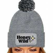 CZAPKA POMPON Bawełniana ZIMOWA Szara HONEY WILD Modne Subtelne Wzory