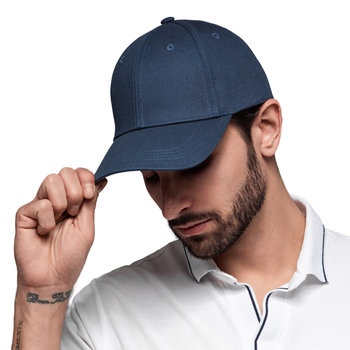 Czapka z daszkiem męska granatowa bejsbolówka ozdobny haft OM-ACCS-0102 V4 - Ombre