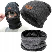Czapka Zimowa Beanie Komin Ocieplany Damski Męski Ciepły Komplet Na Zimę Domidekor