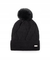 Czapka Zimowa Damska z Pomponem PUCCINI Splot Warkoczowy Czarna CZ2413-1