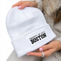 CZAPKA ZIMOWA KLASYCZNA BIAŁA City Boston Wzory