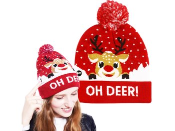 Czapka Zimowa Led Świąteczna Święta Świeci Ciepła Wzór 1 Renifer - PrzydaSie.pl