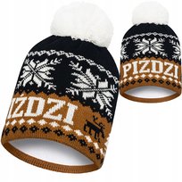 Czapka zimowa PIŹDZI z pomponem meska damska ciepła P20 polar termoaktywny