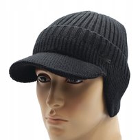 CZAPKA zimowa z daszkiem i nausznikami sportowa CZARNA Pako Jeans Pako Jeans