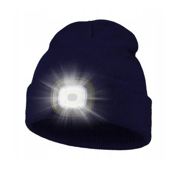 Czapka zimowa z latarką LED, USB, Granatowa - motoLEDy