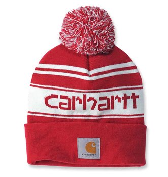 Czapka zimowa z pomponem Carhartt Knit Pom-Pom Cuffed Logo Beanie Red Winter White Marl - Carhartt