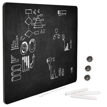 Czarna bezramowa tablica suchościeralna magnetyczna czarne obrzeże 90x60 cm w zestawie z półką, kredą oraz 3 magnesami!