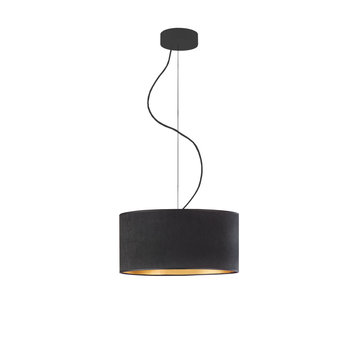 Czarna, jednopłomienna lampa wisząca, regulowany żyrandol HAJFA VELUR 30 cm, czarny ze złotym wnętrzem - LYSNE