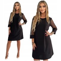 Czarna Klasyczna Elegancka Wizytowa Sukienka Mini 3/4 Rękaw Rozmiar 38