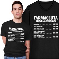 Czarna Koszulka dla Farmaceuty Stawka Godzinowa Prezent Urodzinowy