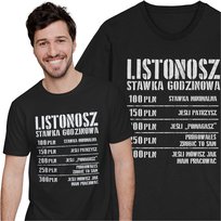 Czarna Koszulka dla Listonosza Stawka Godzinowa Prezent Urodzinowy