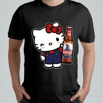 CZARNA KOSZULKA Z NADRUKIEM MĘSKA ŚMIESZNA T-SHIRT HELLO KITTY HARNAŚ PIWO Atram