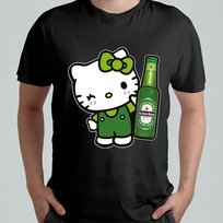 CZARNA KOSZULKA Z NADRUKIEM MĘSKA ŚMIESZNA T-SHIRT HELLO KITTY HEINEKEN PIW Atram