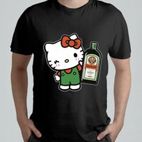 CZARNA KOSZULKA Z NADRUKIEM MĘSKA ŚMIESZNA T-SHIRT HELLO KITTY JAGERMEISTER Atram