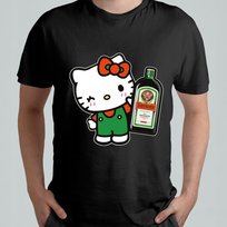 CZARNA KOSZULKA Z NADRUKIEM MĘSKA ŚMIESZNA T-SHIRT HELLO KITTY JAGERMEISTER Atram