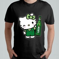 CZARNA KOSZULKA Z NADRUKIEM MĘSKA ŚMIESZNA T-SHIRT HELLO KITTY LECH PREMIUM Atram