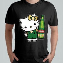 CZARNA KOSZULKA Z NADRUKIEM MĘSKA ŚMIESZNA T-SHIRT HELLO KITTY ŁOMŻA PILS Atram