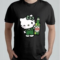 CZARNA KOSZULKA Z NADRUKIEM MĘSKA ŚMIESZNA T-SHIRT HELLO KITTY PERŁA PIWO Atram