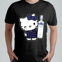 CZARNA KOSZULKA Z NADRUKIEM MĘSKA ŚMIESZNA T-SHIRT HELLO KITTY STOCK WÓDKA Atram