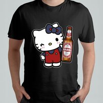 CZARNA KOSZULKA Z NADRUKIEM MĘSKA ŚMIESZNA T-SHIRT HELLO KITTY WARKA PIWO 2 Atram