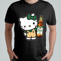 CZARNA KOSZULKA Z NADRUKIEM MĘSKA ŚMIESZNA T-SHIRT HELLO KITTY ZATECKY PIWO Atram