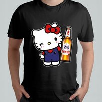 CZARNA KOSZULKA Z NADRUKIEM MĘSKA ŚMIESZNA T-SHIRT HELLO KITTY ŻYWIEC Atram