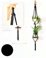 Czarna makrama - kwietnik podwójny wiszący w stylu loft, boho, rustykalny