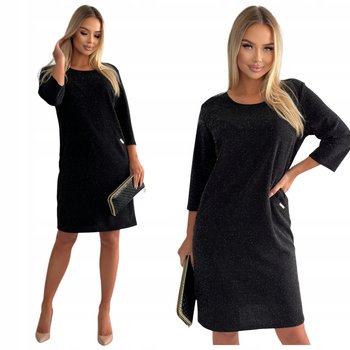 Czarna Prosta Świecąca Brokatowa Sukienka Mini Sylwester Rozmiar 44 Glamour - Inna marka