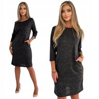 Czarna Sweterkowa Sukienka z Kieszeniami Rozmiar 38