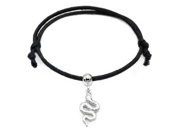 Czarna sznurkowa bransoletka srebrny 925 wąż - Tanat