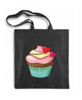 CZARNA TORBA ZAKUPOWA 38x40cm BAWEŁNIANA 145g z NADRUKIEM BABECZKA MUFFINKA
