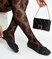 Czarne balerinki z ozdobnym kwiatkiem Mateja -38