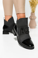 Czarne botki damskie na geometrycznym klocku ozdobna guma z kryształkami Casu SL24X6-B-37